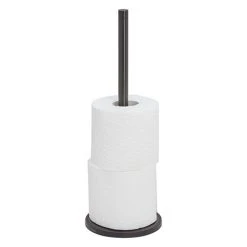 Tiger Tune Freestanding Spare Toilet Roll Holder - Brushed Black Metal/Black