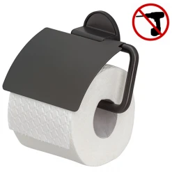 Tiger Tune Toilet Roll Holder with Cover - Brushed Black Metal/Black