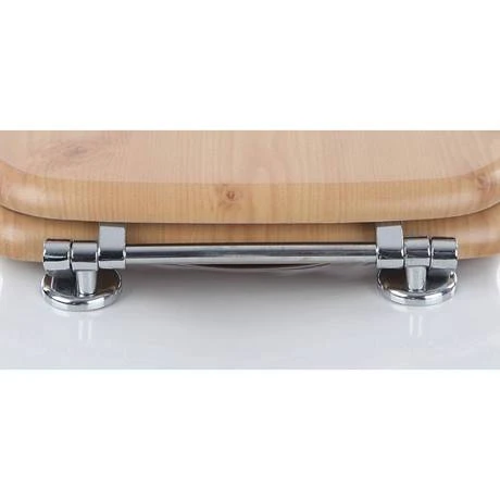 Euroshowers Antique Pine MDF Toilet Seat with Chrome Bar Hinges - 82987 4 Euroshowers Antique Pine MDF Toilet Seat with Chrome Bar Hinges - 82987 - Image 2