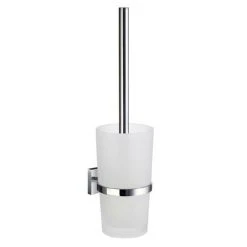 Smedbo House - Polished Chrome Wall Mounted Toilet Brush & Frosted Glass Container - RK333