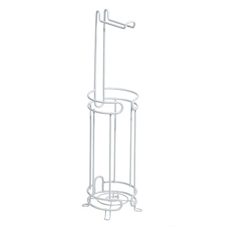 White Wire Freestanding Toilet Roll & Spare Paper Holder 3 White Wire Freestanding Toilet Roll & Spare Paper Holder